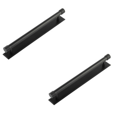 2 PACK Versatile Matt Black Cabinet Handle with Stepped Backplate - Kitchen Drawer Pull Handle
