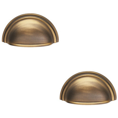 2 PACK - Victorian Cup Handle - Antique Brass 76mm Centres Solid Brass Shaker Drawer Pull