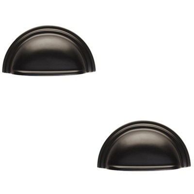 2 PACK - Victorian Cup Handle - Matt Black 76mm Centres Solid Brass Shaker Drawer Pull