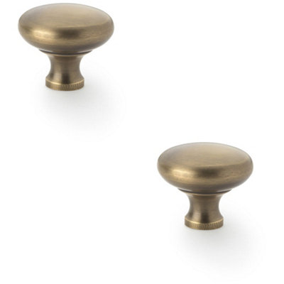 2 PACK - Victorian Round Door Knob - Antique Brass 38mm - Kitchen Cabinet Pull Handle