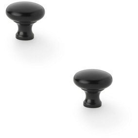 2 PACK - Victorian Round Door Knob - Matt Black 32mm - Kitchen Cabinet Pull Handle