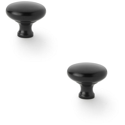 2 PACK - Victorian Round Door Knob - Matt Black 38mm - Kitchen Cabinet Pull Handle