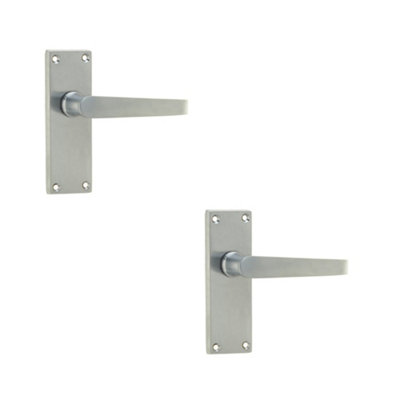 2 PACK Victorian Satin Chrome Straight Door Handle with Short Latchset Plate - Interior Lever on Backplate