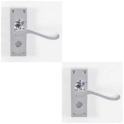 2 PACK - Victorian Scroll Bathroom Latch Door Handle - Polished Chrome Lever on Backplate