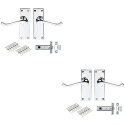 2 PACK - Victorian Scroll Door Handle & Latch Pack Set- Polished Chrome Lever on Plate Kit