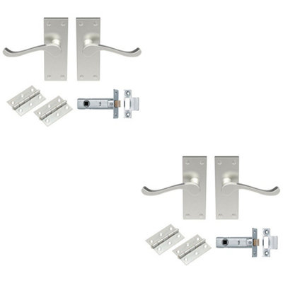 2 PACK - Victorian Scroll Door Handle & Latch Pack Set- Satin Nickel Lever on Plate Kit