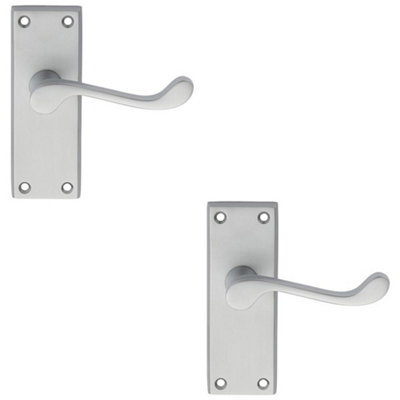 2 PACK - Victorian Scroll Internal Latch Door Handle - Satin Chrome Lever on Backplate