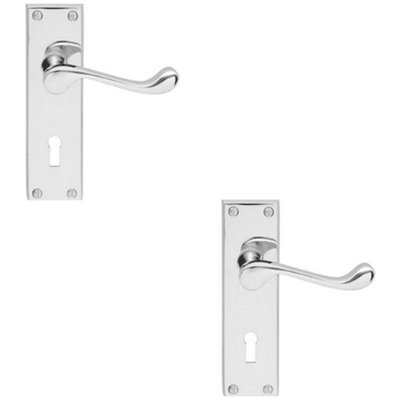 2 PACK - Victorian Scroll Latch & Lock Door Handle - Polished Chrome Lever on Backplate