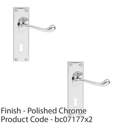 2 PACK - Victorian Scroll Latch & Lock Door Handle - Polished Chrome Lever on Backplate