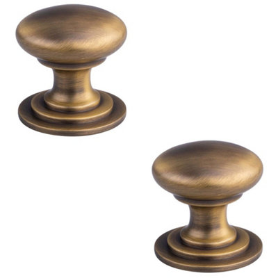 2 PACK - Victorian Tiered Door Knob - 25mm Antique Brass Cabinet Pull Handle Round Rose