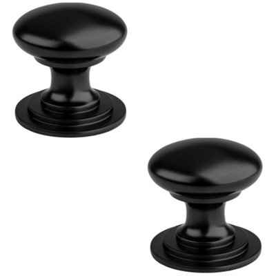 2 PACK - Victorian Tiered Door Knob - 25mm Matt Black Cabinet Pull Handle Round Rose