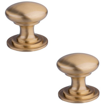 2 PACK - Victorian Tiered Door Knob - 32mm Satin Brass Cabinet Pull Handle Round Rose