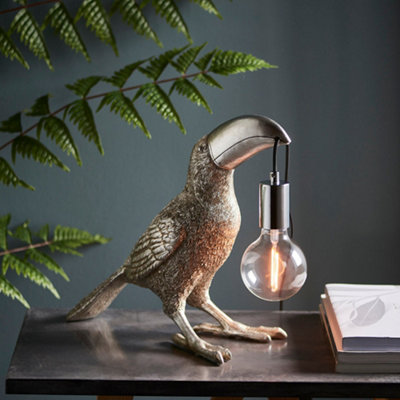 2 PACK Vintage Silver Toucan Table Light - Resin Figure - Chrome Lamp Holder
