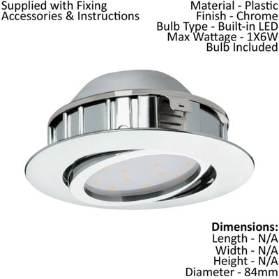 2 PACK Wall / Ceiling Flush Downlight Chrome Round Recess Spotlight 6W LED