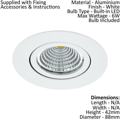 2 PACK Wall / Ceiling Flush Downlight White Recess Spotlight 6W LED