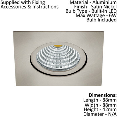 2 PACK Wall / Ceiling Recess Square Downlight Satin Nickel Spotlight 6W LED