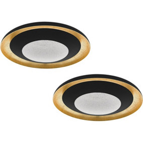2 PACK Wall Flush Ceiling Light Black Gold Transparent Plastic & Granille LED