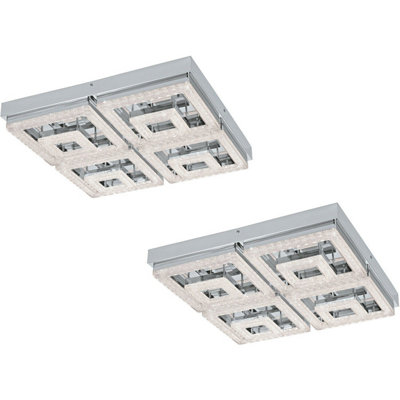 2 PACK Wall Flush Ceiling Light Chrome Shade Chrome Clear Plastic Crystal LED