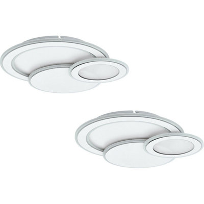 2 PACK Wall Flush Ceiling Light Colour White Chrome Shade White Plastic LED 50W