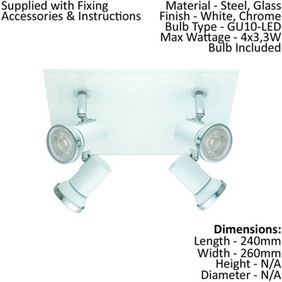 2 PACK Wall Flush Ceiling Light IP44 Bathroom Colour White Chrome GU10 4x3.3W