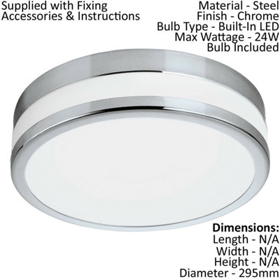 2 PACK Wall Flush Ceiling Light IP44 Chrome White Painted Glass Shade LED 24W