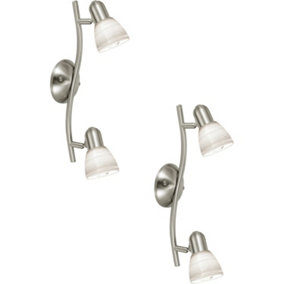 2 PACK Wall Light Colour Satin Nickel Shade White Glass Wiping Technique E14 40W