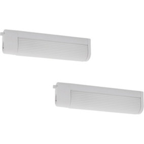 2 PACK Wall/Mirror Light White Plastic & White Grooved Glass Shade E14 2x25W