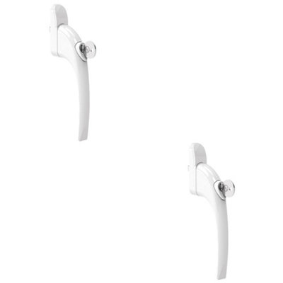 2 PACK - White Universal Locking Window Handle - Click Fit PVC Window Rose Lever