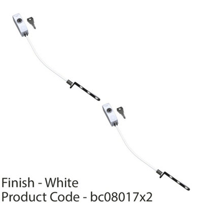 2 PACK - White Window Cable Restrictor Set - Limit Opening - Locking ...