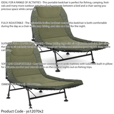 2 PACK WIDE Adjustable Fleece Camping & Fishing Bedchair Set - Levelling Feet