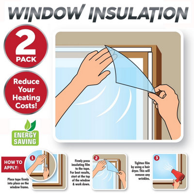 2 pack Window Insulation Kit Shrink Fit Double Glazing Film Draught  Excluder Heat