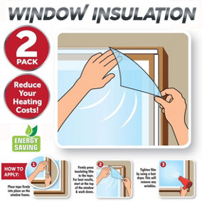 2 pack Window Insulation Kit Shrink Fit Double Glazing Film Draught Excluder Heat