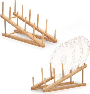 2 Pack Wooden Plate Rack, Dish Drying Rack Plate Tray Stand, Pot Lid ...