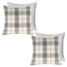 2 Pack Woven Check Filled Cushions Printed Soft