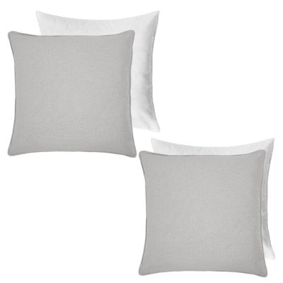 2 Pack Woven Texture Filled Cushion Covers, Silver - 45 x 45cm