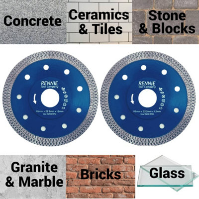 2 Pack x 115mm Diamond Cutting Disc Saw Blade 1.2mm Super Thin Turbo Disks For Angle Grinders For  Porcelain Tiles Ceramics