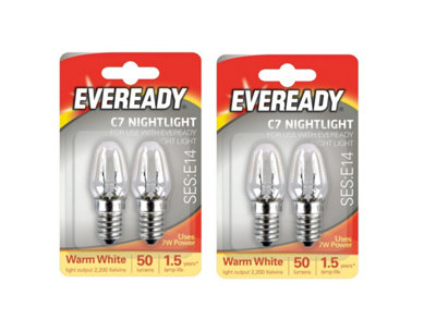 2 Packs of 2x E14 Replacement Night Light Bulbs 7W E14 Screw Cap Small Edison Warm White