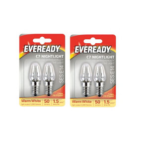 2 Packs of 2x E14 Replacement Night Light Bulbs 7W E14 Screw Cap Small Edison Warm White