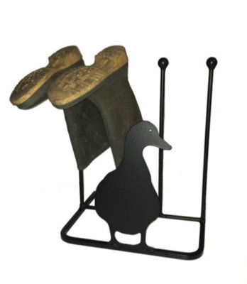 2 Pair Boot Rack - Facing Duck - Hand Made By Traditional Forge Wellie Boot Stand - Steel - L30.4 x W38 x H48.3 cm - Black