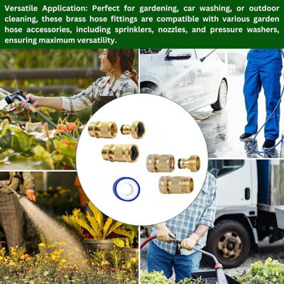 2 Pairs Garden Hose Quick Connect Set 3/4 Inch Solid Brass Hose Fitting w/ PTFE Tape Male - 4