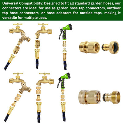 2 Pairs Garden Hose Quick Connect Set 3/4 Inch Solid Brass Hose Fitting w/ PTFE Tape Male - 5