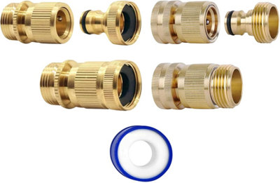 2 Pairs Garden Hose Quick Connect Set 3/4 Inch Solid Brass Hose Fitting w/ PTFE Tape Male - 7