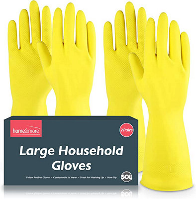 2 Pairs Household Rubber Gloves Large Yellow Gloves Washing Up