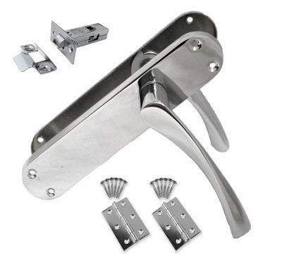 2 Pairs MODERN ARCHED LATCH DOOR HANDLE CHROME - FULL DOOR PACK