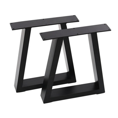 2 Pcs Black Industrial Heavy Duty Trapezoid Metallic Table Legs 35 W x 7 D x 40 H cm