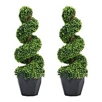 2 pcs Boxwood Tree Artificial Spiral Topiary Plant House Plant Garden Artificial Plant H 90 cm