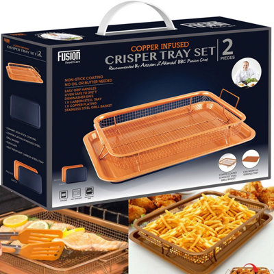 Stainless Steel 2Pcs Air Fryer Basket Tray For Oven Grease Tray