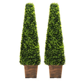 2 PCS Green Boxwood Tree Artificial Topiary in Black Pot 120 cm