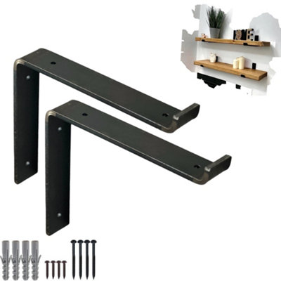 2 Pcs Heavy Duty Shelf Brackets Industrial Steel for Wall Mounted DIY Floating(Raw Steel, 155mm Down)