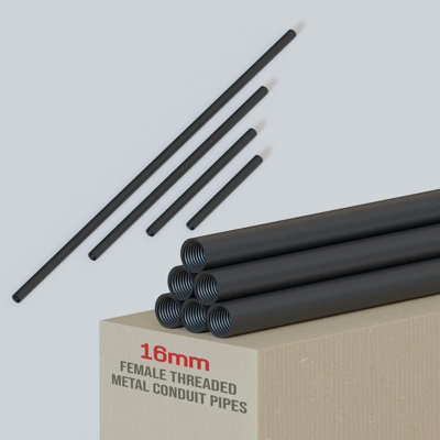 2 Pcs Industrial Pipe Lighting 16mm Female Threaded 500mm Black Metal ...